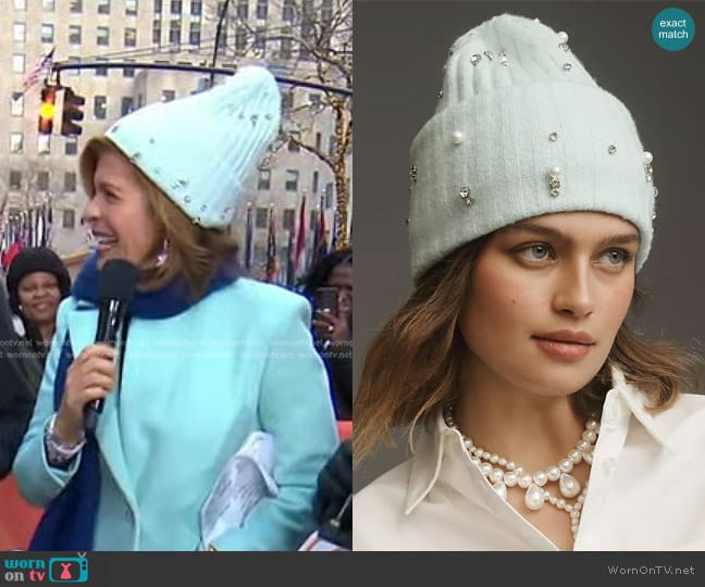 Anthropologie Street Shine Beanie in Mint worn by Hoda Kotb on Today