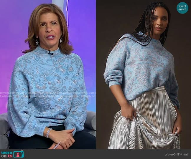 Anthropologie The Beatriz Mock-Neck Sweater Lurex Edition in Blue worn by Hoda Kotb on Today