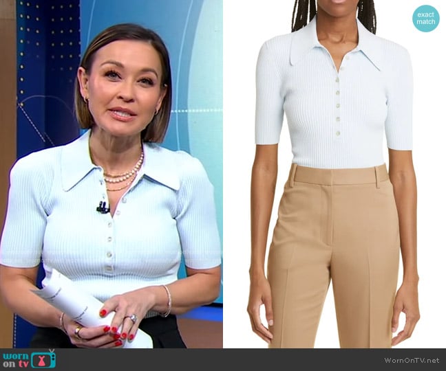 A.L.C. Atlas Ribbed Top in Chelsea Blue worn by Eva Pilgrim on Good Morning America