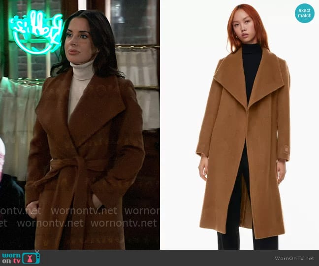 Babaton at Aritzia Montage Coat in Deep Camel worn by Sam McCall (Kelly Monaco) on General Hospital