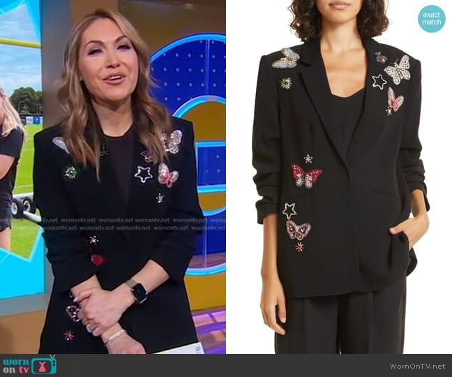 Cinq a Sept Beaded Butterfly Blazer worn by Lori Bergamotto on Good Morning America