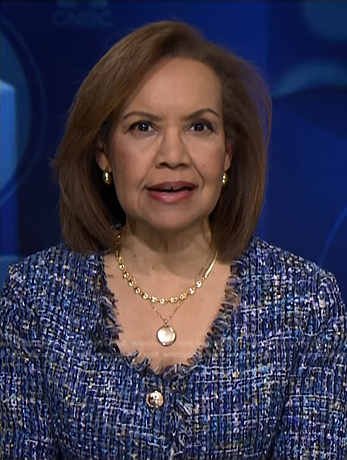 Bertha Coombs's blue tweed jacket on NBC News Daily