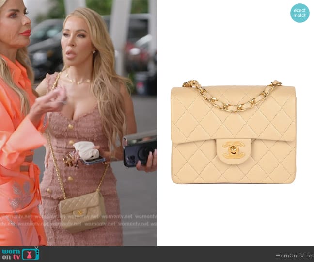 Chanel Beige Quilted Lambskin Vintage Square Mini Flap Bag worn by Lisa Hochstein (Lisa Hochstein) on The Real Housewives of Miami