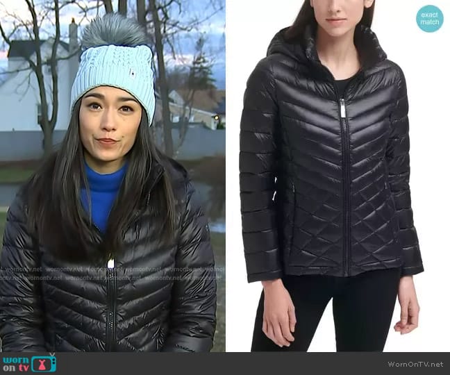 WornOnTV: Emilie’s black quilted jacket and blue beanie on Today ...