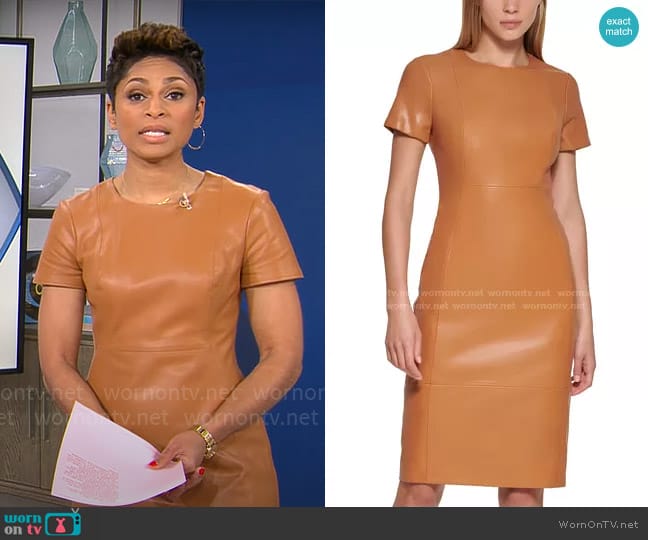 Calvin Klein Faux Leather Sheath Dress worn by Jericka Duncan on CBS Mornings