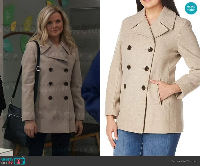 Calvin Klein Wool-Cashmere Double-Breasted Peacoat worn by Felicia Scorpio (Kristina Wagner) on General Hospital