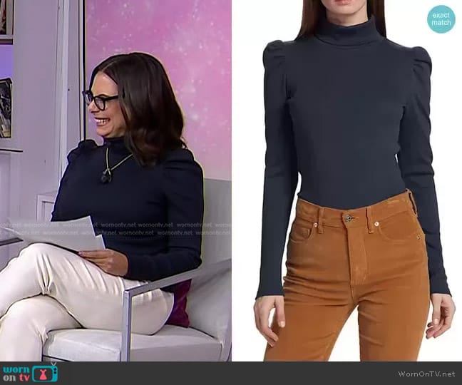 Veronica Beard Cedar Puff-Sleeve Turtleneck Top worn by Jennifer Racioppi on Today