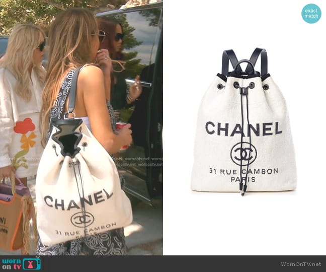 Chanel Woven Straw Raffia Backpack worn by Dorit Kemsley on The Real Housewives of Beverly Hills