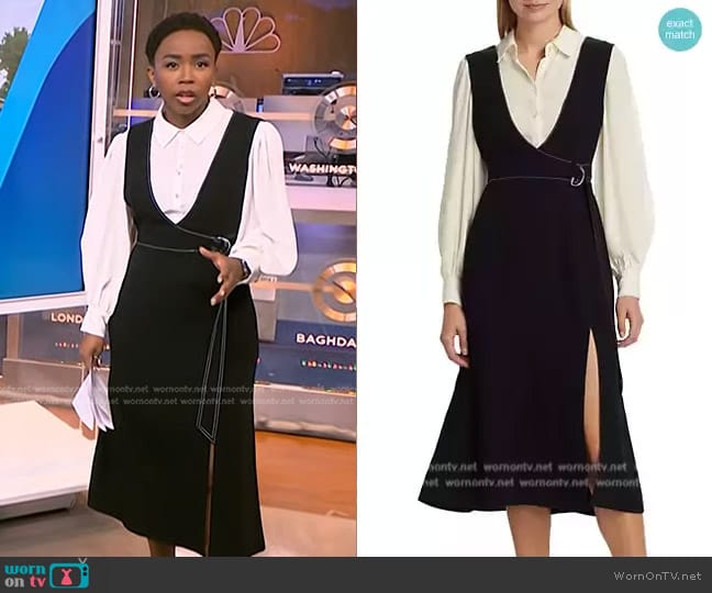 Cinq a Sept Ambre Long Sleeve Faux Wrap Midi Dress worn by Zinhle Essamuah on NBC News Daily