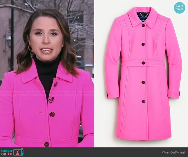 J. Crew Classic Lady Day Coat in Italian Double-Cloth Wool with Thinsulate in Neon Azalea worn by Elizabeth Schulze on Good Morning America