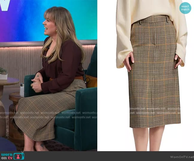 WornOnTV: Kelly’s burgundy wrap blouse and plaid skirt on The Kelly ...