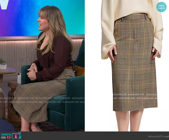 Co Glen Plaid Pencil Skirt worn by Kelly Clarkson on The Kelly Clarkson Show