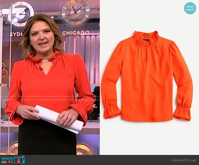 J. Crew Ruffleneck Top worn by Christine Romans on NBC News Daily