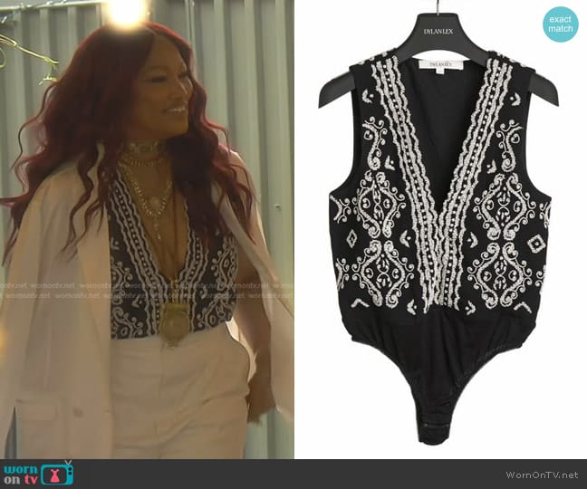 Dylan Lex DLEX Beaded Bodysuit worn by Garcelle Beauvais on The Real Housewives of Beverly Hills