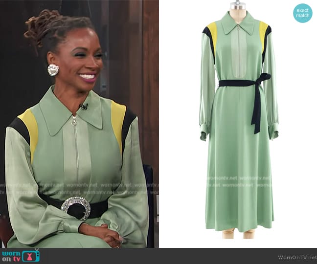 Dries Van Noten Celadon Crepe Dress worn by Shanola Hampton on Access Hollywood