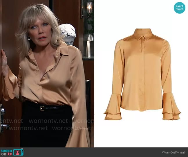 Derek Lam 10 Crosby Selma Satin Button-Front Blouse in Fawn worn by Ava Jerome (Maura West) on General Hospital