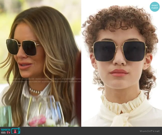 dior Stellaire Square Gold-Tone Metal Sunglasses worn by Dorit Kemsley on The Real Housewives of Beverly Hills