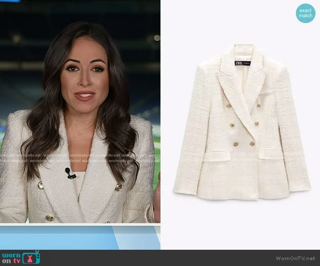 Zara Double Breasted Textured Weave Jacket worn by Kaylee Hartung on Today