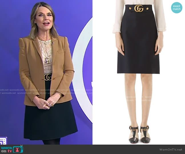 Gucci Double G Wool & Silk Crepe A-Line Skirt worn by Savannah Guthrie on Today