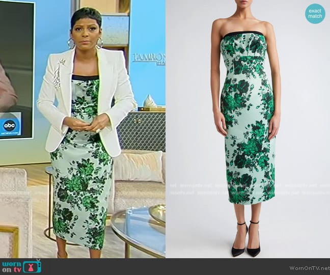 Emilia Wickstead Adalina Floral Print Strapless Taffeta Faille Dress worn by Tamron Hall on Tamron Hall Show