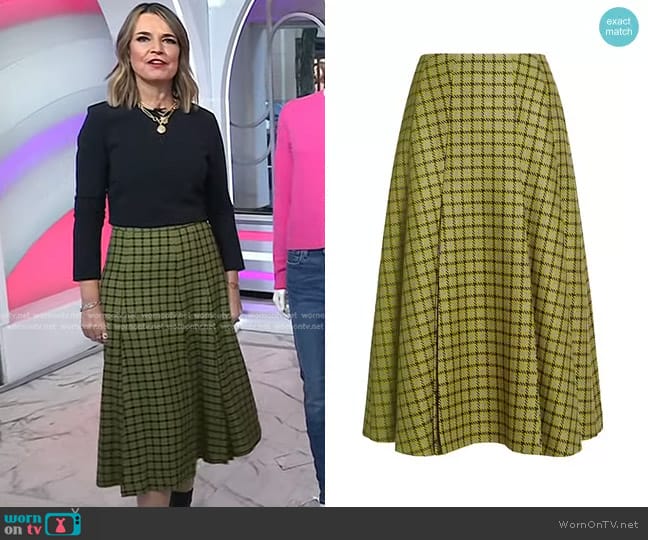 Emilia Wickstead Kenzie Houndstooth Midi-Skirt in Green Houndstooth worn by Savannah Guthrie on Today