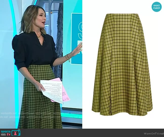 Emilia Wickstead Kenzie Houndstooth Midi-Skirt in Green Houndstooth worn by Savannah Guthrie on Today