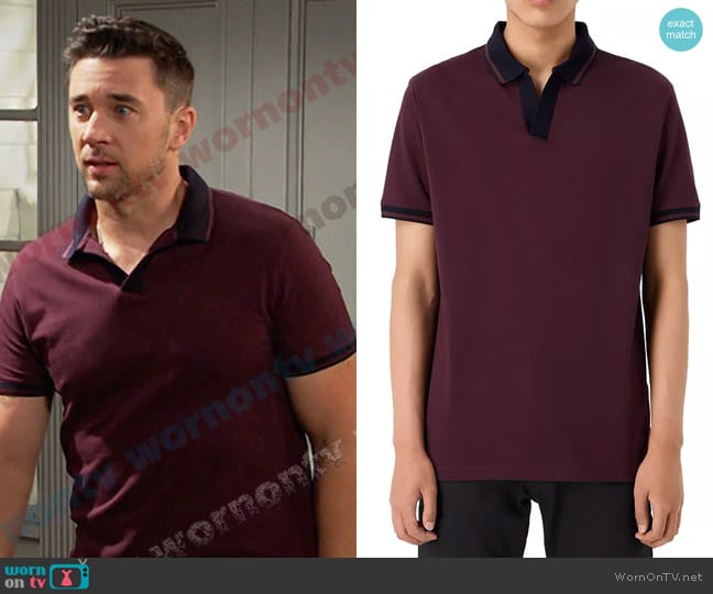 Emporio Armani Tipped Polo Shirt in Wine worn by Chad DiMera (Billy Flynn) on Days of our Lives