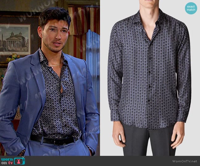 Eton Geometric Silk Twill Shirt in Navy Blue worn by Alexander Kiriakis (Robert Scott Wilson) on Days of our Lives