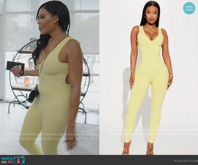 Fashion Nova Ariella Snatched Jumpsuit - Banana worn by Mia Thornton on The Real Housewives of Potomac