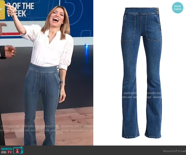 Frame Le Francoise High-Rise Flare Jeans worn by Kit Hoover on Access Hollywood