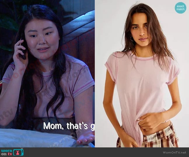 Free People Care FP Let It Roll Tee worn by Wendy Shin (Victoria Grace) on Days of our Lives