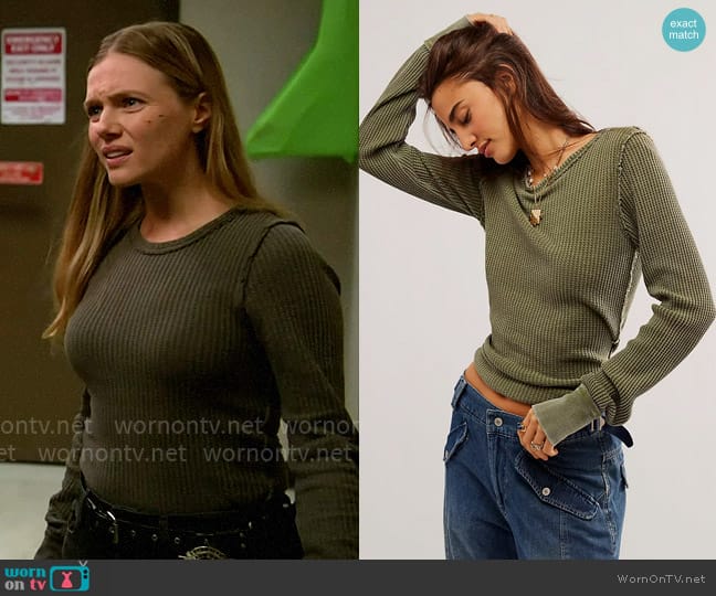 Hailey’s olive green thermal top on Chicago PD