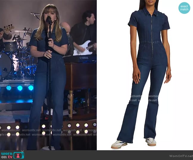 Free People Jayde Denim Flared Leg Jumpsuit worn by Kelly Clarkson on The Kelly Clarkson Show