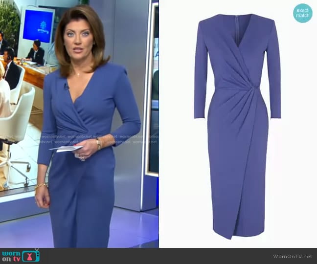 Giorgio Armani Viscose-blend Milano-stitch Midi Dress worn by Norah O'Donnell on CBS Evening News