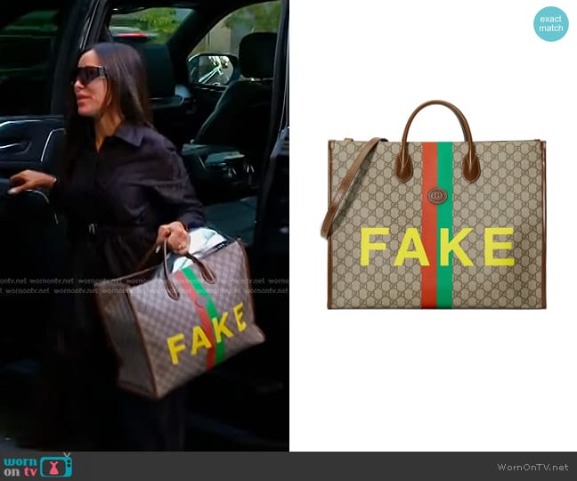 Gucci Natural Fake/Not Print Large Tote Bag worn by Angie Katsanevas on The Real Housewives of Salt Lake City