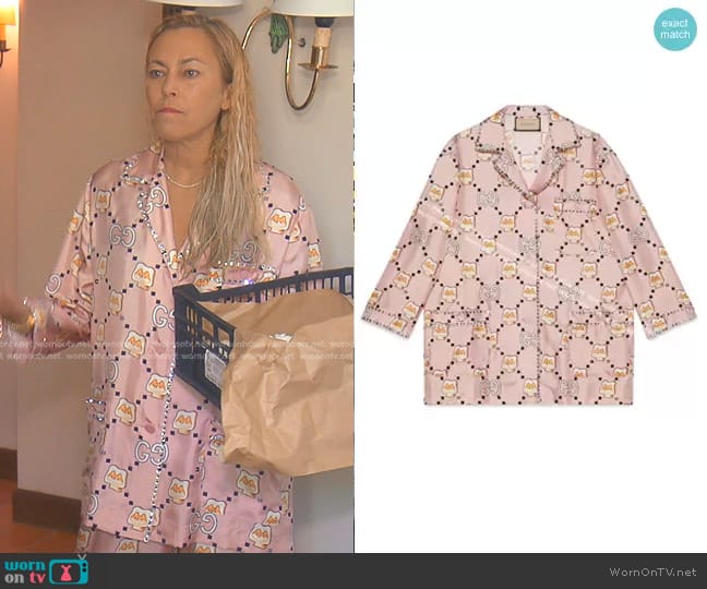 Gucci Print Silk Shirt worn by Sutton Stracke on The Real Housewives of Beverly Hills