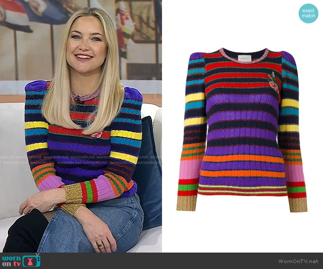 Gucci Striped Long Sleeve Jumper worn by Kate Hudson on Today