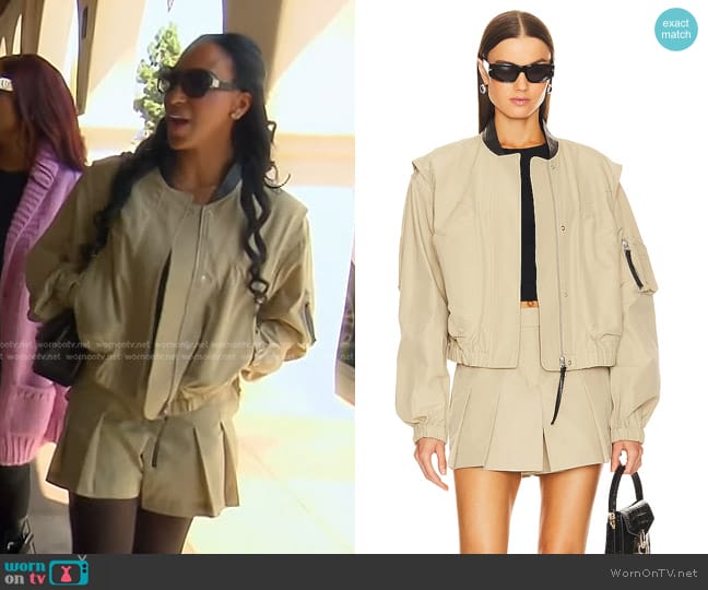 Helmut Lang Utility Bomber and Skort worn by Annemarie Wiley on The Real Housewives of Beverly Hills