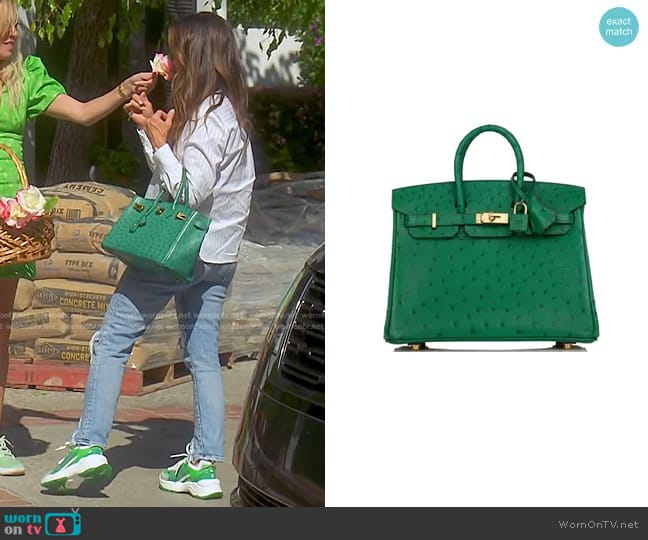 Hermes Birkin Vert Verone Ostrich Gold Hardware worn by Kyle Richards on The Real Housewives of Beverly Hills