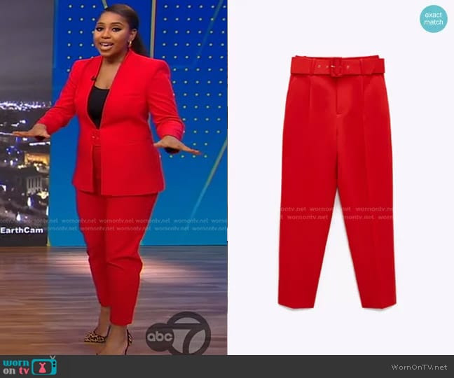 WornOnTV: Somara Theodore’s red jacket and belted pants on Good Morning ...