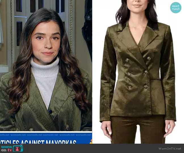 Paige Hollie Stretch Corduroy Blazer in Dark Brushed Olive worn by Julie Tsirkin on NBC News Daily