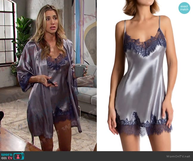 In Bloom by Jonquil Nicole Lace & Satin Chemise in Sterling Gray worn by Sloan Peterson (Jessica Serfaty) on Days of our Lives