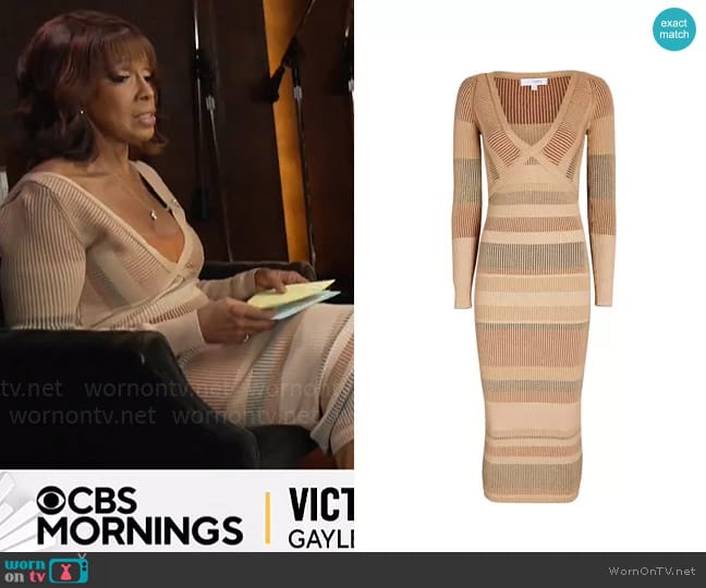 Intermix Isa Striped Rib Knit Sweater Dress worn by Gayle King on CBS Mornings