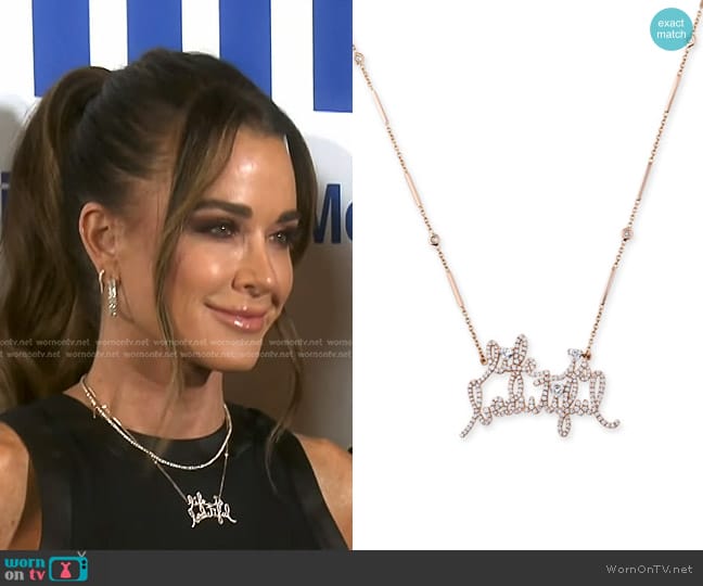 Jacquie Aiche Life Is Beautiful necklace in 14k rose gold with 0.23 ct. t.w. diamonds worn by Kyle Richards on The Real Housewives of Beverly Hills