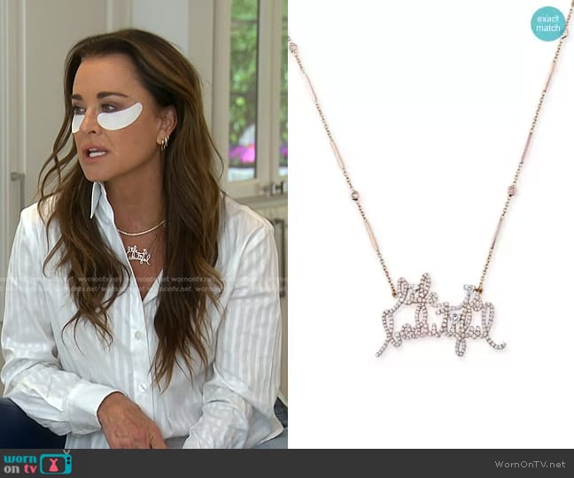 Jacquie Aiche Life Is Beautiful necklace in 14k rose gold with 0.23 ct. t.w. diamonds worn by Kyle Richards on The Real Housewives of Beverly Hills