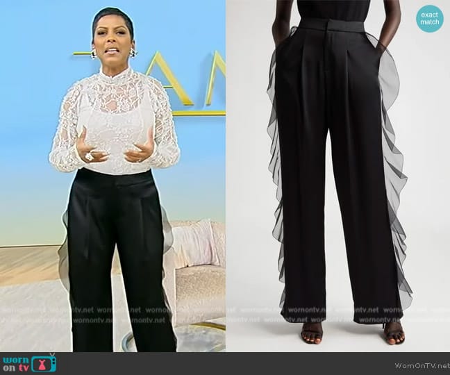 Jason Wu Cascade Ruffle Detail Satin Pants worn by Tamron Hall on Tamron Hall Show