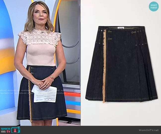 Jean Paul Gaultier Frayed Pleated Denim Wrap Skirt worn by Savannah Guthrie on Today