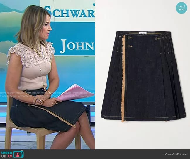 Jean Paul Gaultier Frayed Pleated Denim Wrap Skirt worn by Savannah Guthrie on Today