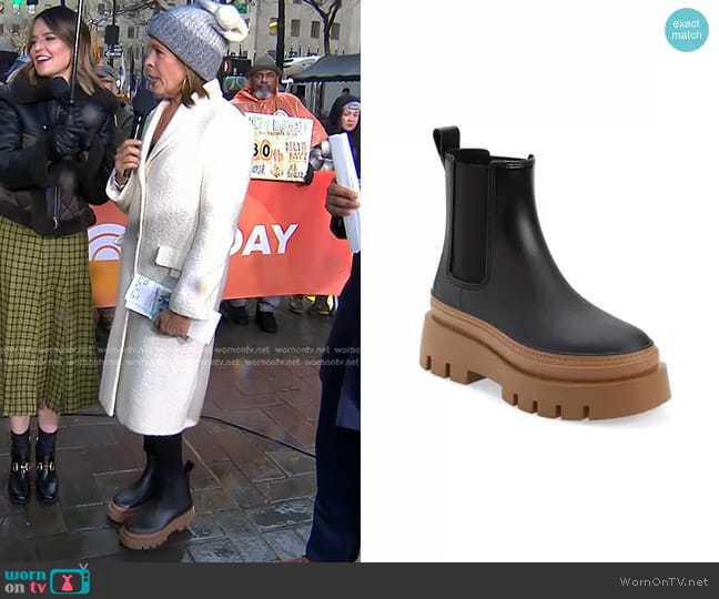 Jeffrey Campbell Rain-Storm Platform Chelsea Boot in Black Honey worn by Hoda Kotb on Today