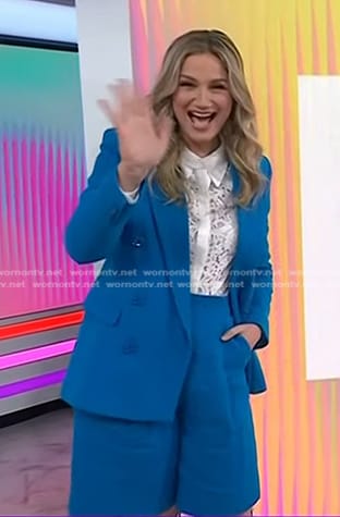 Jennifer Nettles’s white lace blouse and blue blazer on Today